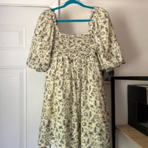 SOFIE THE LABEL cream yellow tea party babydoll puff short sleeve tie back mini - Picture 1 of 5